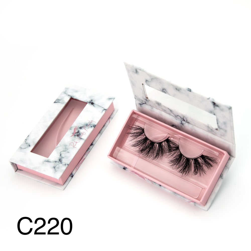 C220-Pink Gold Foil Logo On marble Lashes Case Private Label Lashes Vendor  Goodylashes